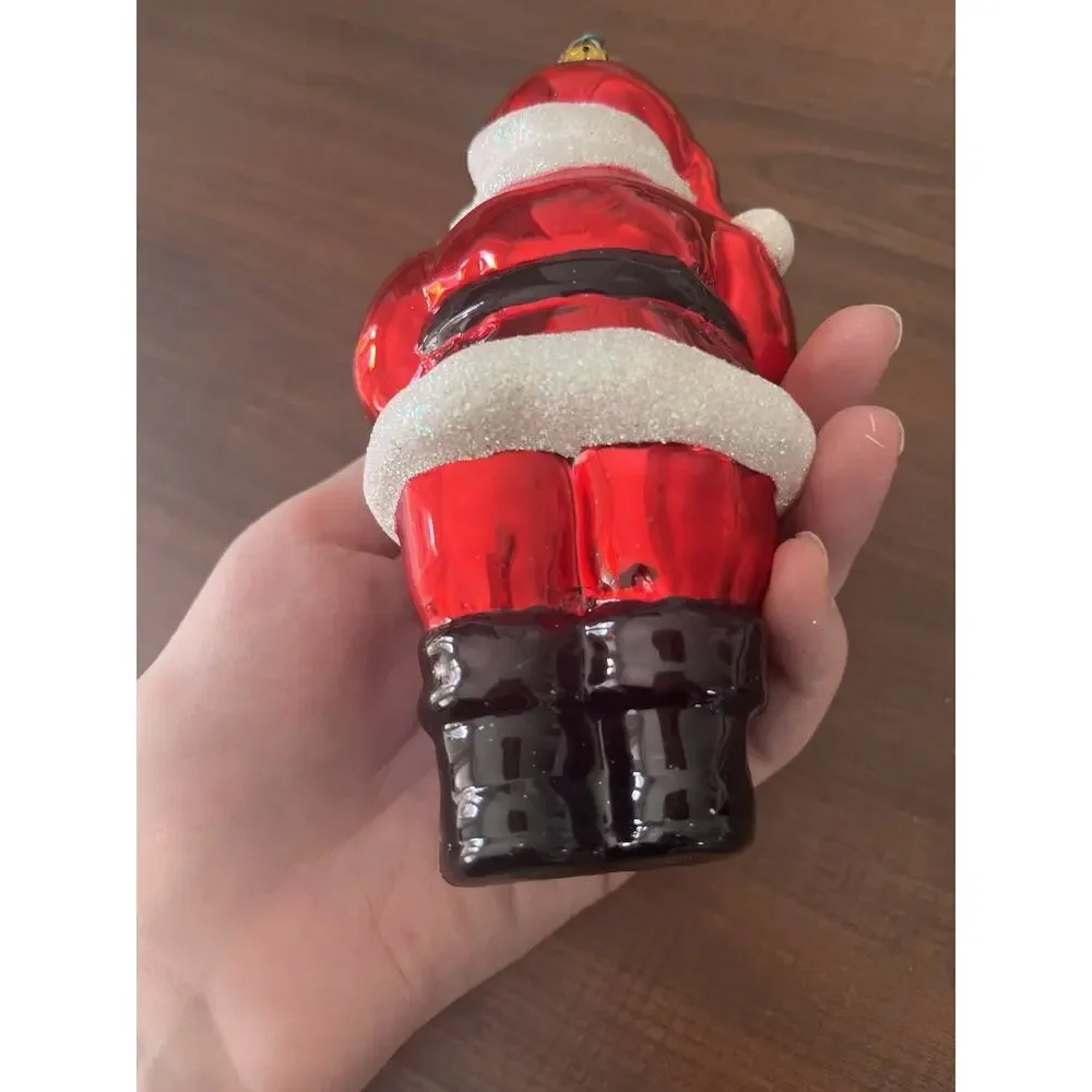 Vintage Glass Christmas Ornament Santa With Stocking EUC Hand Painted
